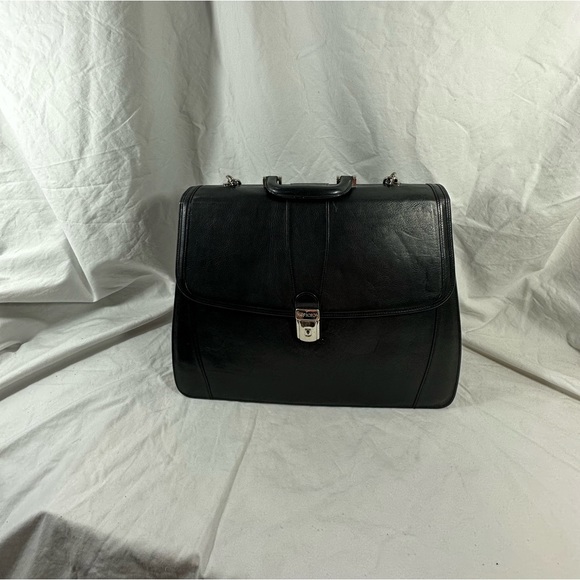 Vintage BOSCA double gusset black leather briefcase with shoulder strap - Picture 3 of 14